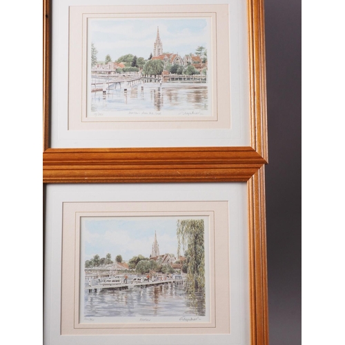 446 - Four colour prints, Continental landscapes in gilt frames, two prints of Marlow, a colour print afte... 