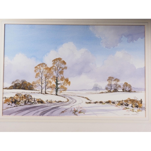 495 - Stephen Foster: a pair of watercolours, autumn and winter landscapes with elm trees, 10 1/2