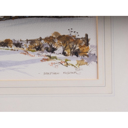 495 - Stephen Foster: a pair of watercolours, autumn and winter landscapes with elm trees, 10 1/2