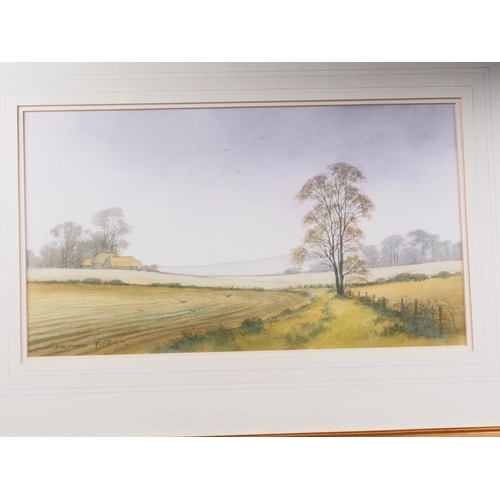 495 - Stephen Foster: a pair of watercolours, autumn and winter landscapes with elm trees, 10 1/2