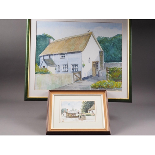 497 - Chris Wilson: watercolour study, Kings Nympton and a watercolour of a cottage, in strip frames