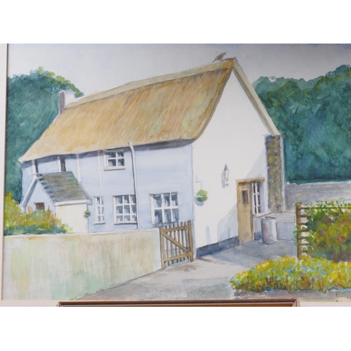 497 - Chris Wilson: watercolour study, Kings Nympton and a watercolour of a cottage, in strip frames