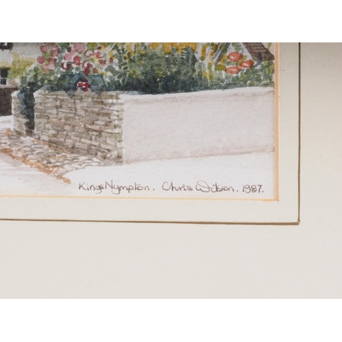 497 - Chris Wilson: watercolour study, Kings Nympton and a watercolour of a cottage, in strip frames