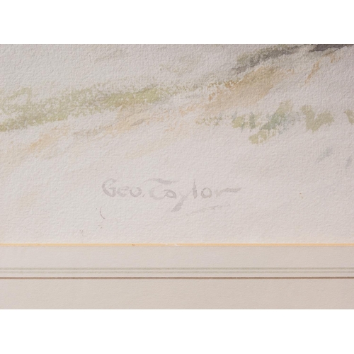 501 - George Taylor: watercolours, shepherd with sheep and sheep dog, 19 1/2