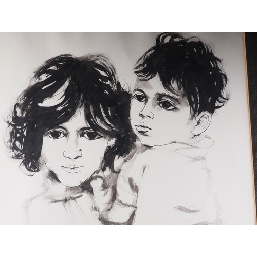 503 - Moshe Gat: pen and ink sketch, two children, 26