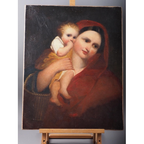 517 - Marshall Claxton: oil on canvas, Mother and child, 24