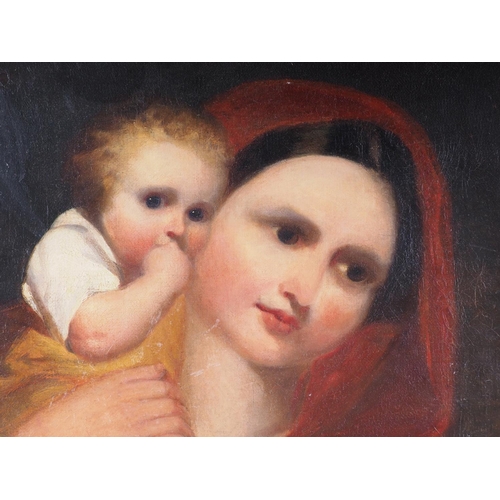 517 - Marshall Claxton: oil on canvas, Mother and child, 24