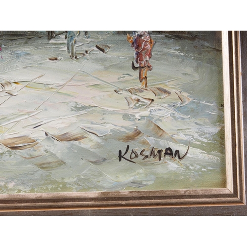 522 - Kosman: oil on board Parisian street scene, 16