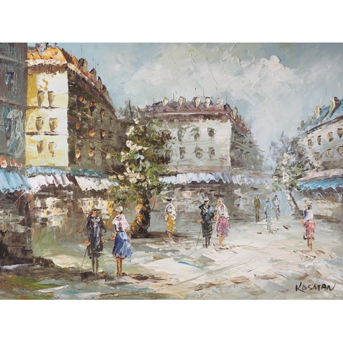 522 - Kosman: oil on board Parisian street scene, 16