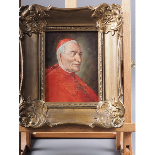 523 - An oil on board head and shoulders portrait of a cardinal, 6 1/2