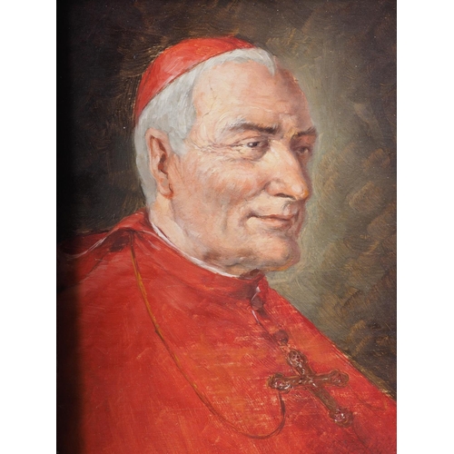 523 - An oil on board head and shoulders portrait of a cardinal, 6 1/2