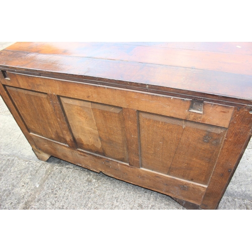 543 - An 18th century oak mule chest, now converted as a cupboard, fitted two drawers, on bracket feet, 55... 