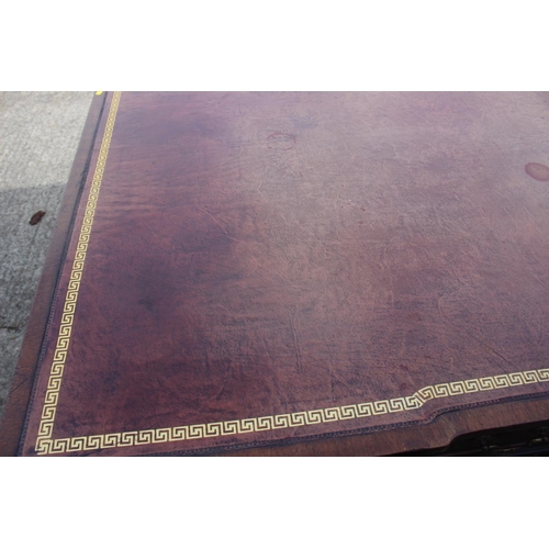 596 - A partners early 20th century mahogany double pedestal desk with tooled lined leather top, inverse b... 