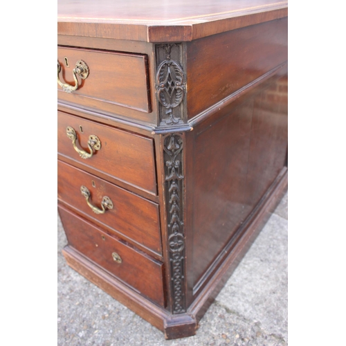 596 - A partners early 20th century mahogany double pedestal desk with tooled lined leather top, inverse b... 