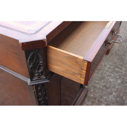 596 - A partners early 20th century mahogany double pedestal desk with tooled lined leather top, inverse b... 