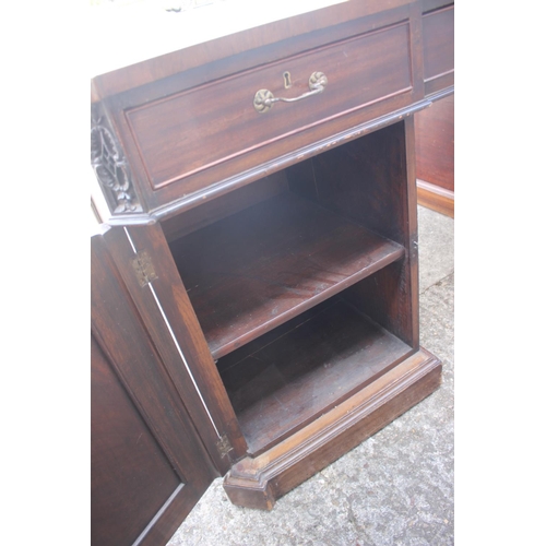 596 - A partners early 20th century mahogany double pedestal desk with tooled lined leather top, inverse b... 