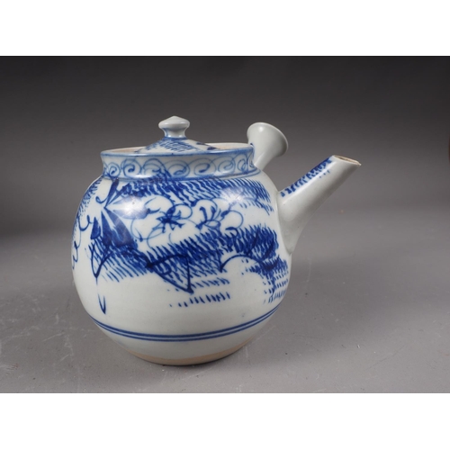 109 - A Chinese blue and white jardiniere with panelled precious object decoration, 8 3/4