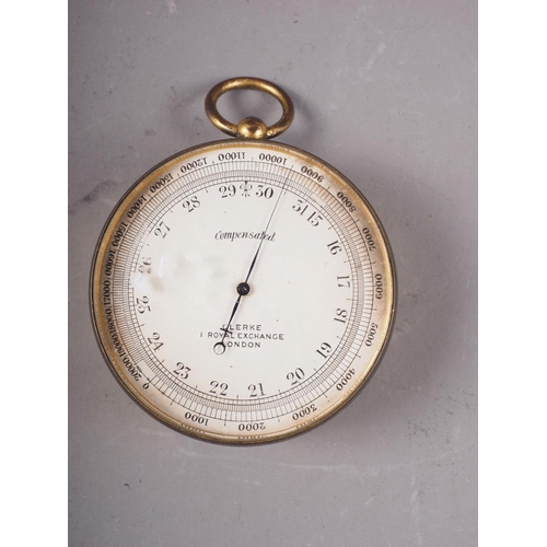 143 - A 19th century travelling brass cased barometer by Clerke of London, 2 3/4