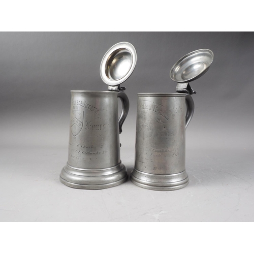 161 - Two 19th century pewter rowing trophies for Cambridge Trinity College Regatta Scratch Fours, dated 1... 