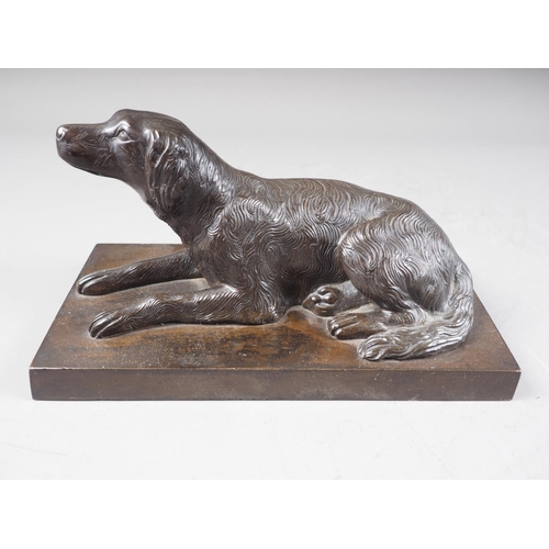 162 - A pair of bronze model reclining gun dogs, on rectangular bases, 8