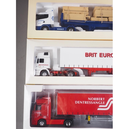 200 - An Eligor die-cast model Mercedes Actros MP2 Tautliner Norbert Dentressangle, an Eligor Scania Serie... 