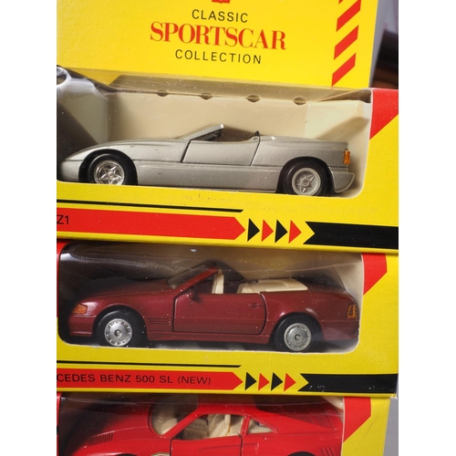 202 - Eight Shell Classic Sportscar Collection die-cast model cars, including a Porsche 911 SC, A BMW Z1, ... 