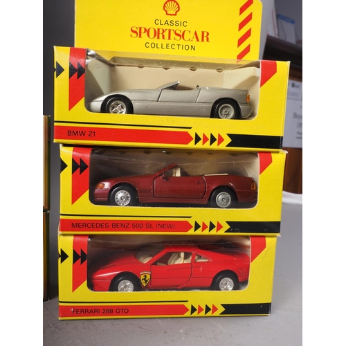 202 - Eight Shell Classic Sportscar Collection die-cast model cars, including a Porsche 911 SC, A BMW Z1, ... 