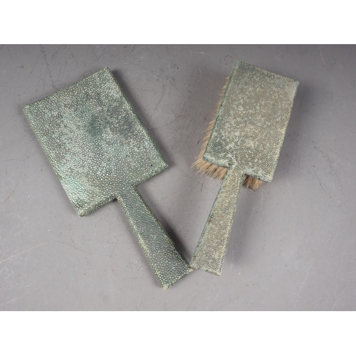 247 - An Art Deco shagreen toilet mirror and brush set