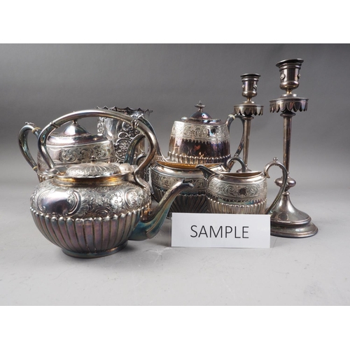 275 - A quantity of silver plate, including a four-piece tea and coffee set a breakfast warmer, a pair of ... 