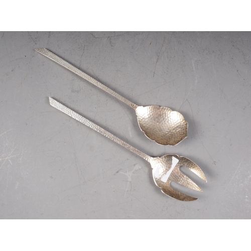 289 - A pair of Dutch hammered silver salad servers, stamped 800, 5.2oz troy approx