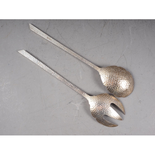 289 - A pair of Dutch hammered silver salad servers, stamped 800, 5.2oz troy approx