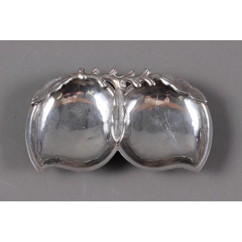 299 - A Chinese white metal double table salt, formed as two peaches, 3 7/8