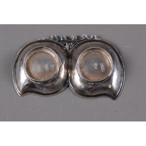 299 - A Chinese white metal double table salt, formed as two peaches, 3 7/8