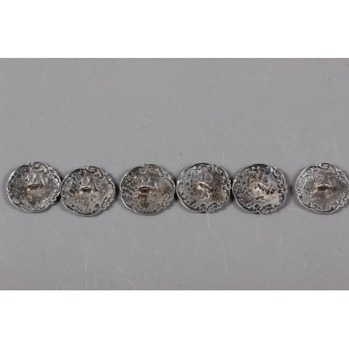 308 - A set of six Levi and Salaman silver buttons with embossed figure decoration