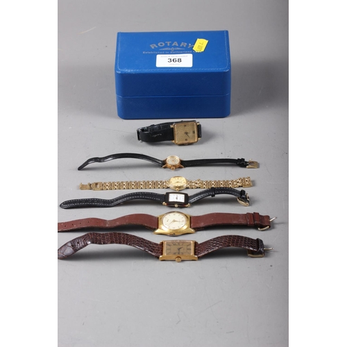 368 - A lady's Glycine Altus yellow metal cased wristwatch, stamped 14k, and five other wristwatches