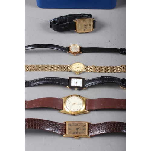 368 - A lady's Glycine Altus yellow metal cased wristwatch, stamped 14k, and five other wristwatches