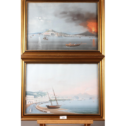 493 - A pair of early 19th century Italian gouache studies, views of Naples and Mount Vesuvius, 11