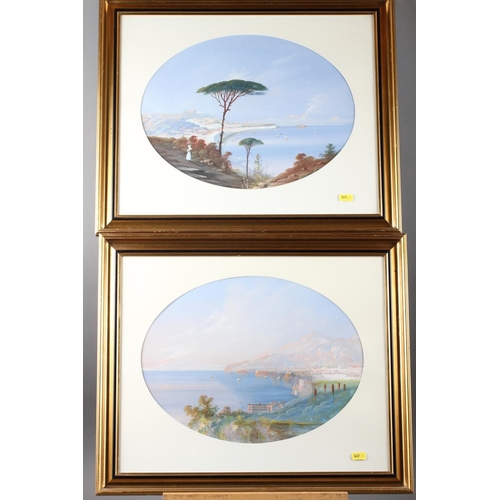 494 - A pair of early 19th century Italian gouache studies, views of Capri and Naples, 11 1/2