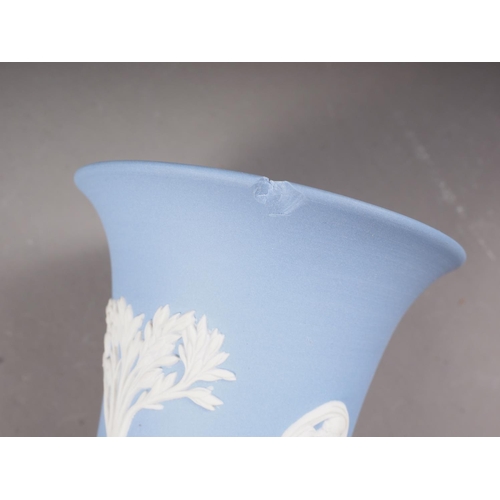 97 - A quantity of Wedgwood light blue jasperware, including a flared rim vase, 6