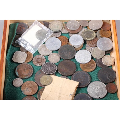 421 - A collector's coin chest, containing a selection of British and world coins