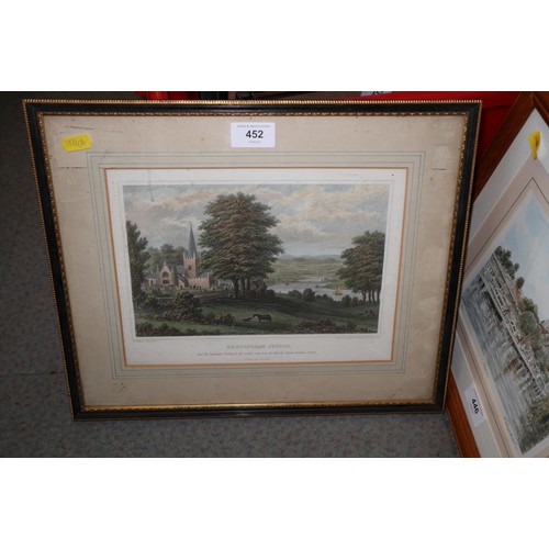 452 - A print of Whippingham Church, in Hogarth frame, four other similar prints, in Hogarth frame, a prin... 