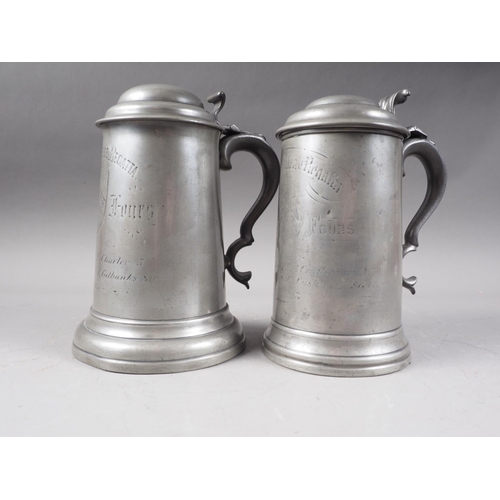 106 - Two 19th century pewter rowing trophies for Cambridge Trinity College Regatta Scratch Fours, dated 1... 