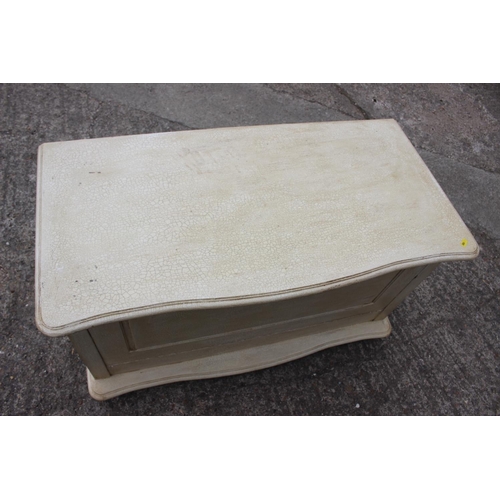 697 - A crackle painted serpentine front blanket box with fall front and lift-up lid, 37