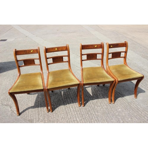 604 - A set of three Edwardian mahogany and inlaid salon chairs, on turned and stretchered supports (2+1),... 