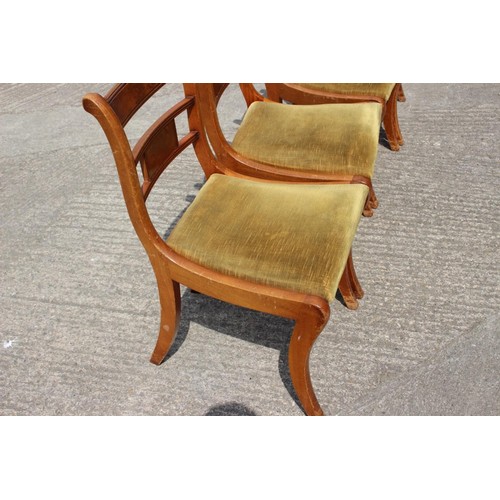 604 - A set of three Edwardian mahogany and inlaid salon chairs, on turned and stretchered supports (2+1),... 