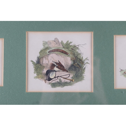 432 - A set of twelve 19th century hand-coloured hunting scenes, in two common frames