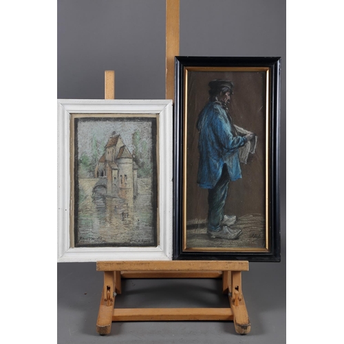 452 - A David Shepherd coloured print of a locomotive, in gilt frame, a pastel picture of a man reading a ... 