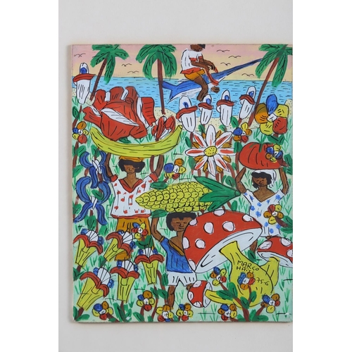 480 - Marco Haiti, 75-6: bodycolours, village market scene, 10