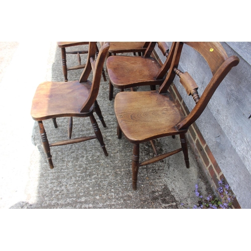 528 - A set of six late 19th century Oxford bar back dining chairs with elm panel seats, on turned and str... 