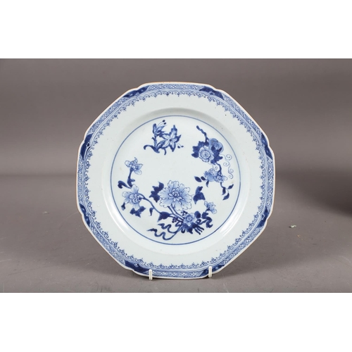 55 - A Chinese blue and white shaped edge plate with floral decoration, 10 1/2